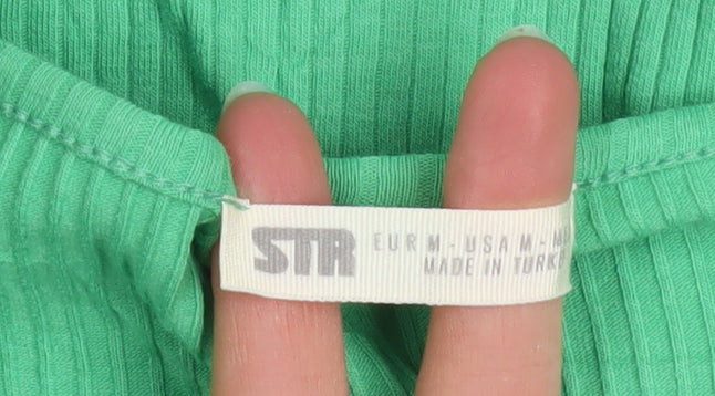 STR Womens Green Long Sleeve Cropped Button-Up Top Size M