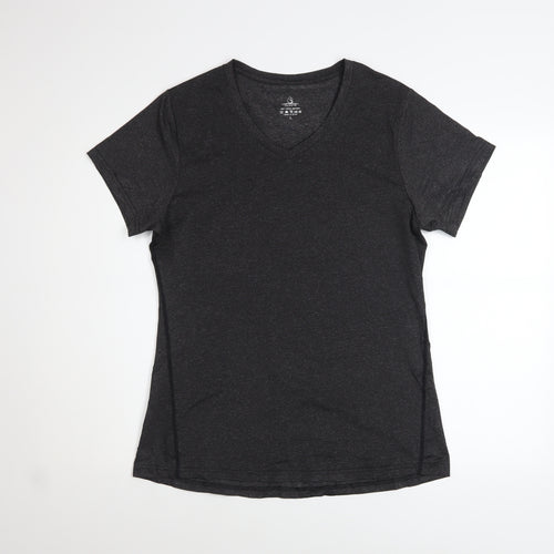 Cuzone Women Black V-Neck Short Sleeve Active T-Shirt L