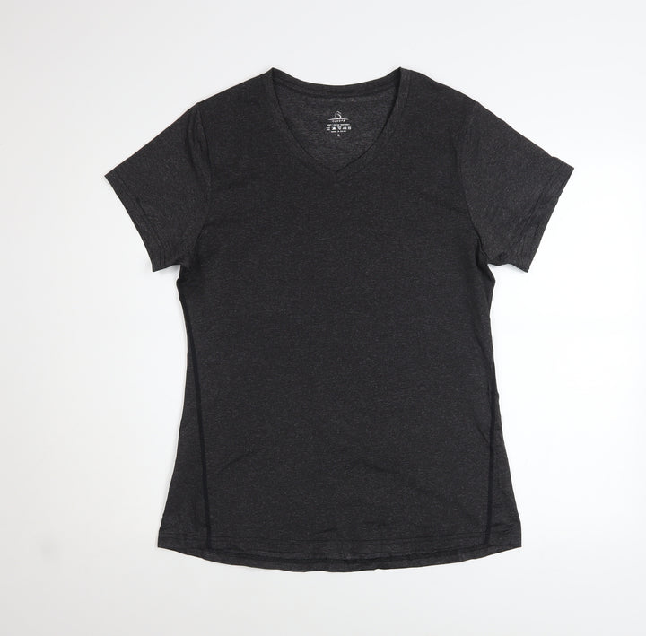 Cuzone Women Black V-Neck Short Sleeve Active T-Shirt L