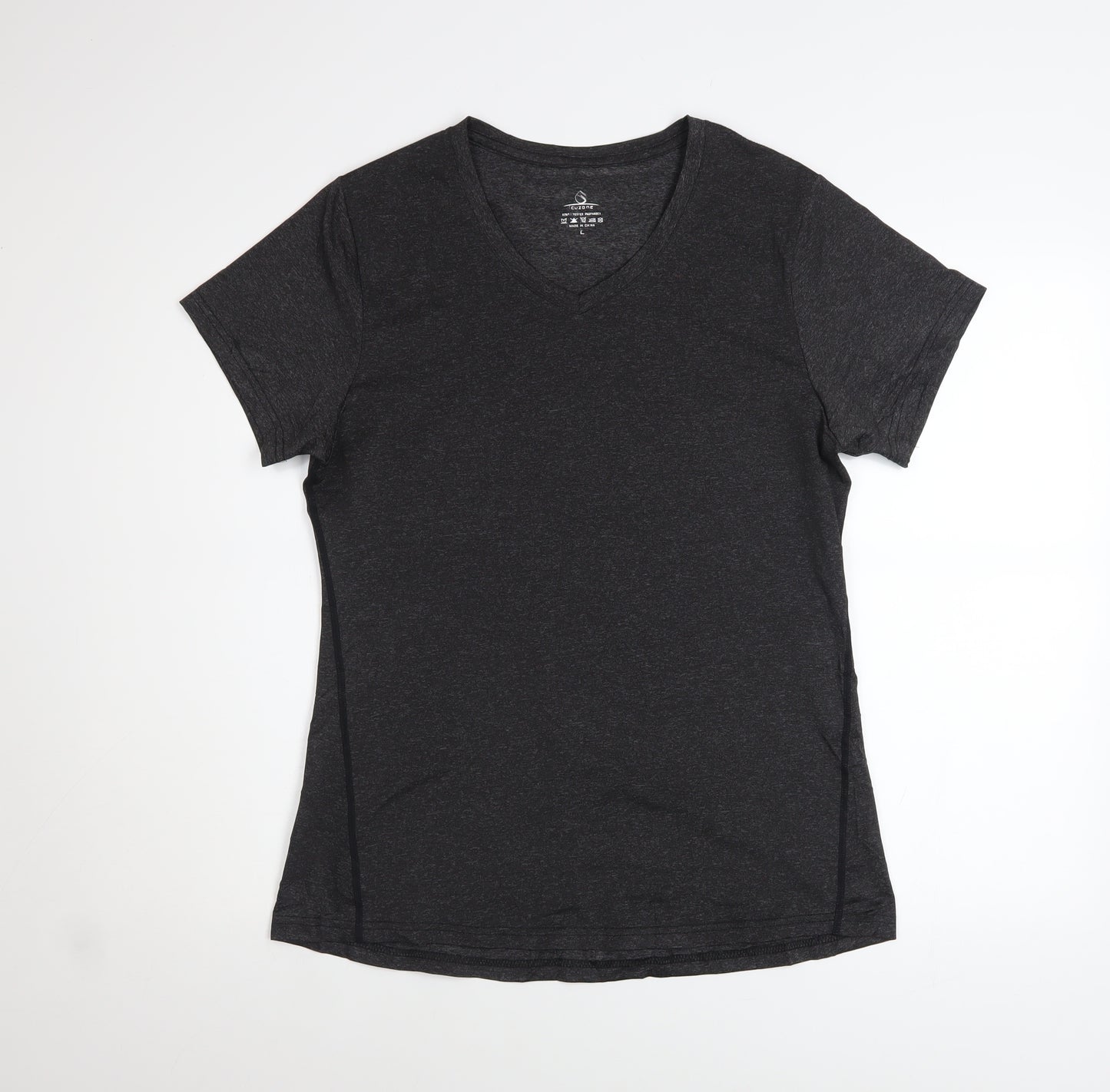 Cuzone Women Black V-Neck Short Sleeve Active T-Shirt L