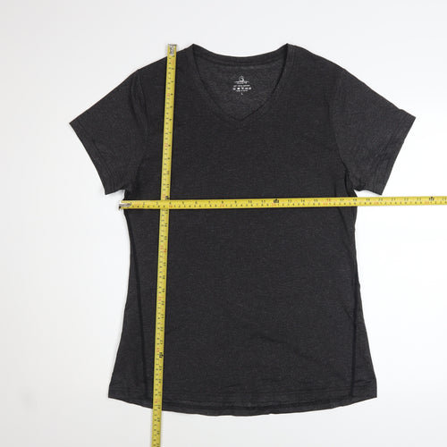 Cuzone Women Black V-Neck Short Sleeve Active T-Shirt L