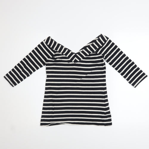Warehouse Women’s Black White Striped Off Shoulder Top UK 10 Cotton Blend