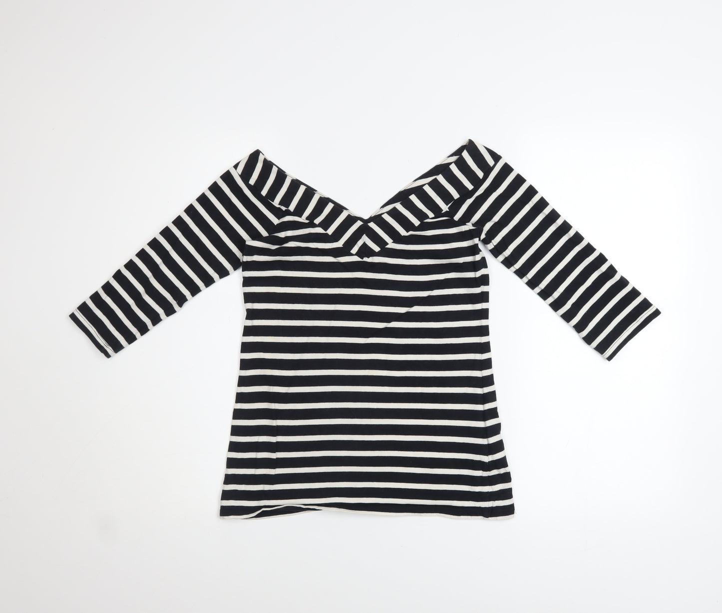 Warehouse Women’s Black White Striped Off Shoulder Top UK 10 Cotton Blend
