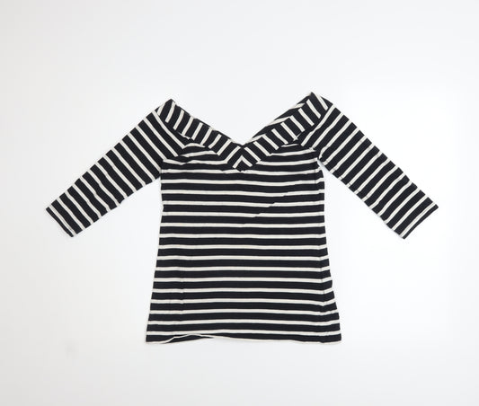 Warehouse Women’s Black White Striped Off Shoulder Top UK 10 Cotton Blend