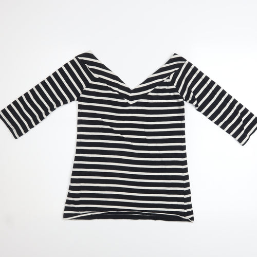 Warehouse Women’s Black White Striped Off Shoulder Top UK 10 Cotton Blend