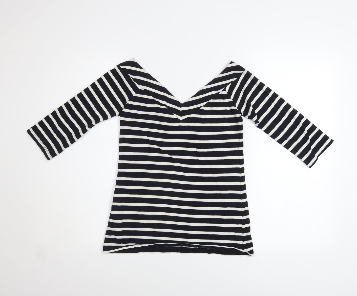 Warehouse Women’s Black White Striped Off Shoulder Top UK 10 Cotton Blend