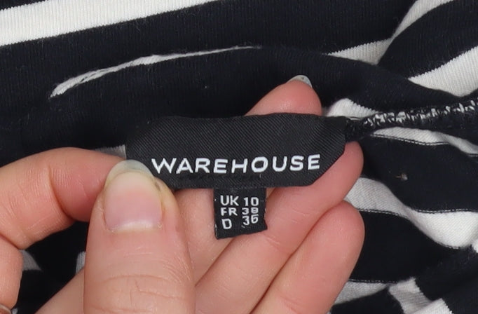 Warehouse Women’s Black White Striped Off Shoulder Top UK 10 Cotton Blend