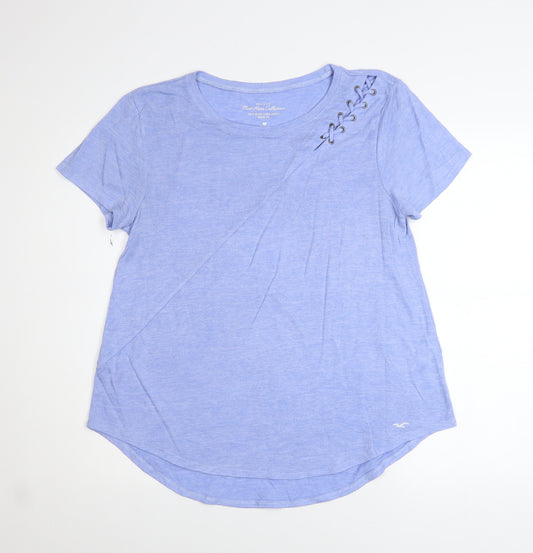 Hollister Women Blue Basic T-Shirt L Short Sleeve Crew Neck