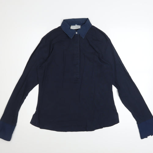 Schoffel Womens Blue Cotton Blend Long Sleeve Collared Blouse Size 12