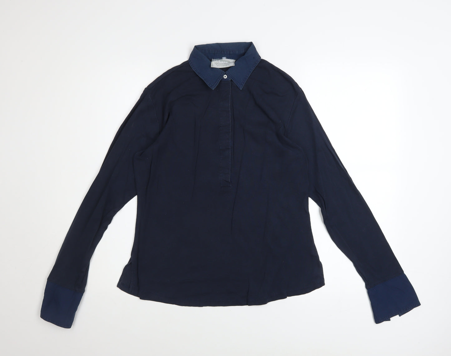 Schoffel Womens Blue Cotton Blend Long Sleeve Collared Blouse Size 12