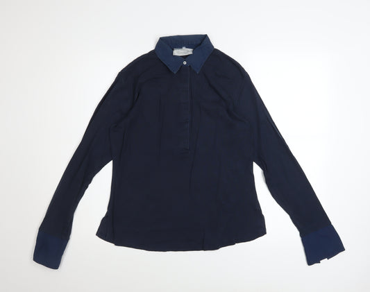Schoffel Womens Blue Cotton Blend Long Sleeve Collared Blouse Size 12