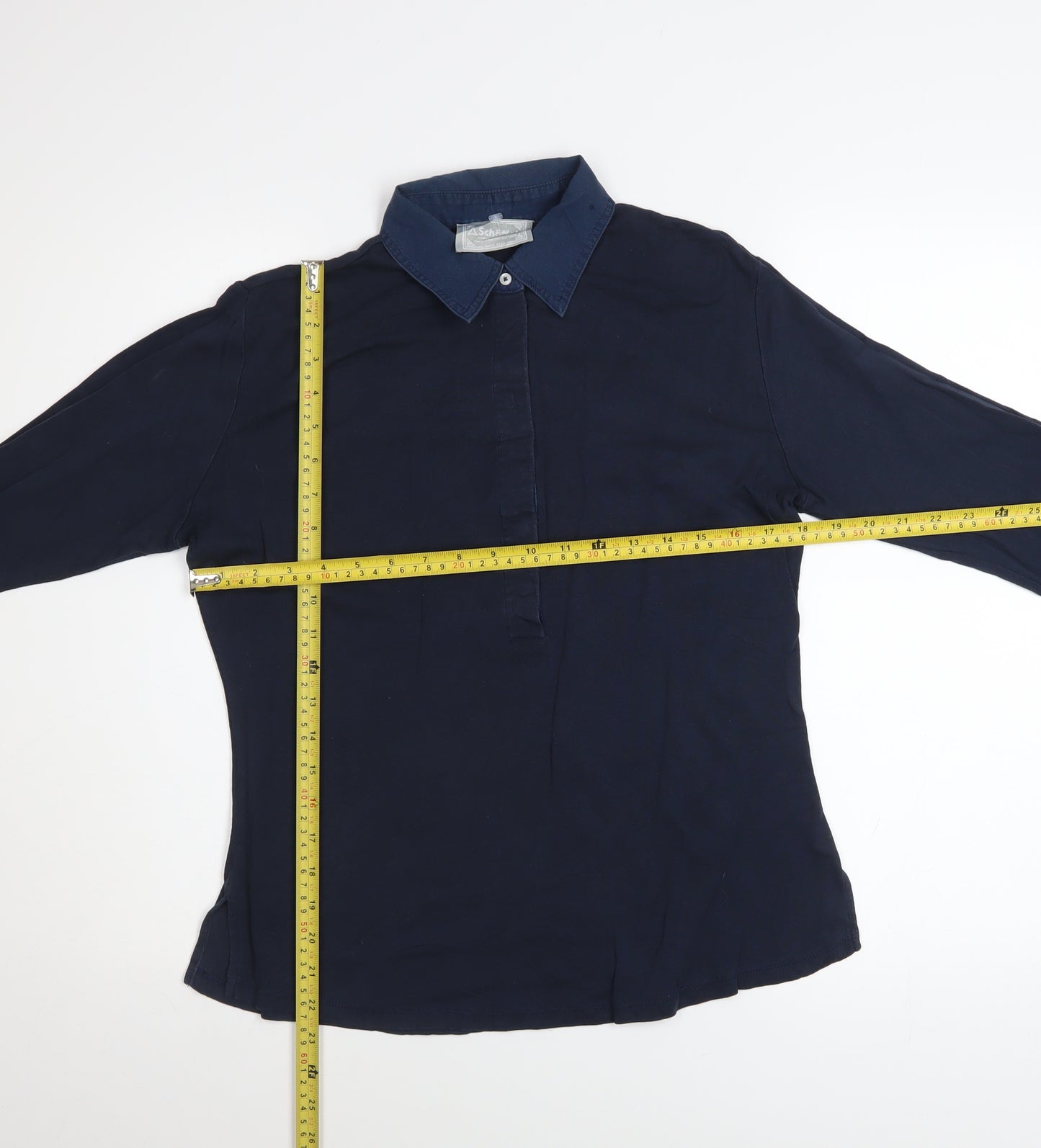 Schoffel Womens Blue Cotton Blend Long Sleeve Collared Blouse Size 12