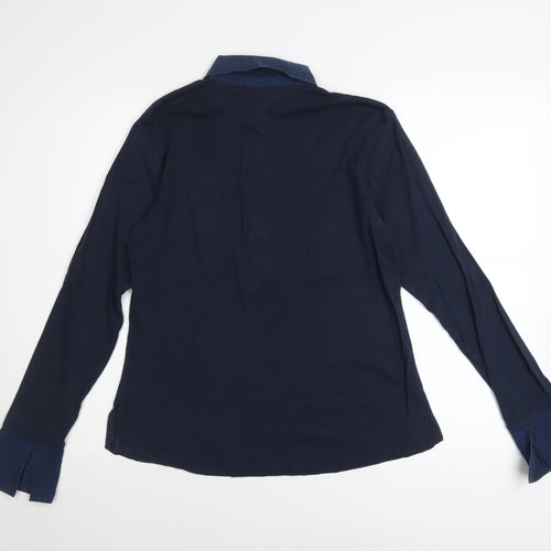 Schoffel Womens Blue Cotton Blend Long Sleeve Collared Blouse Size 12