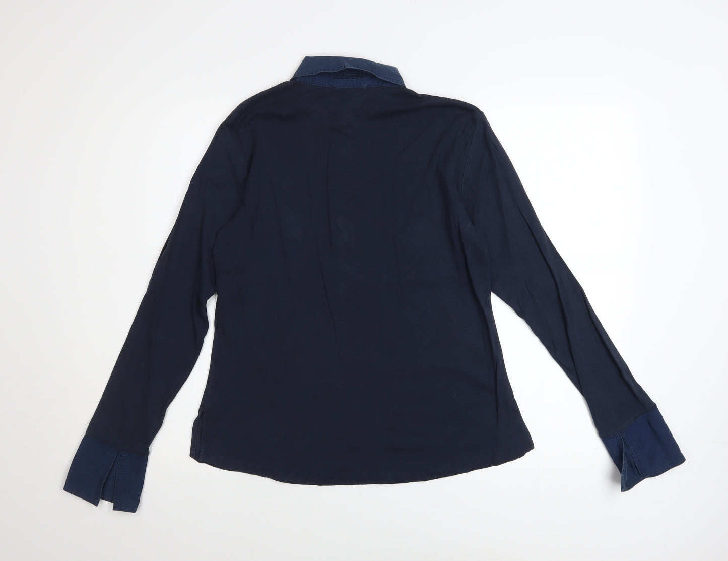 Schoffel Womens Blue Cotton Blend Long Sleeve Collared Blouse Size 12