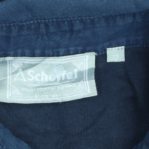 Schoffel Womens Blue Cotton Blend Long Sleeve Collared Blouse Size 12