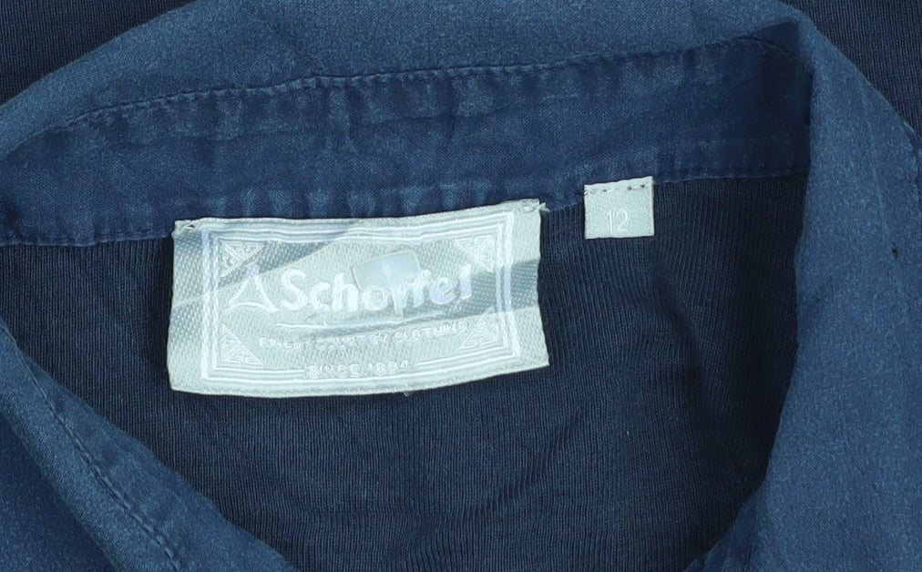 Schoffel Womens Blue Cotton Blend Long Sleeve Collared Blouse Size 12