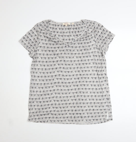 Fat Face Women Ivory Geometric Jersey T-Shirt UK 12 Short Sleeve