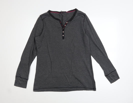 Marks and Spencer Womens Grey Striped Henley Long Sleeve Top UK 14