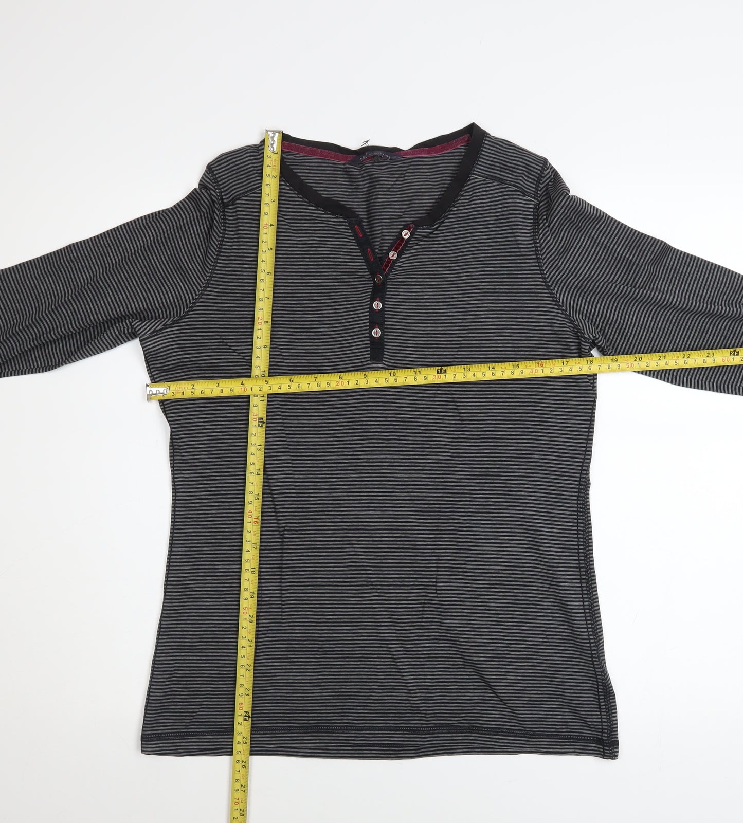 Marks and Spencer Womens Grey Striped Henley Long Sleeve Top UK 14