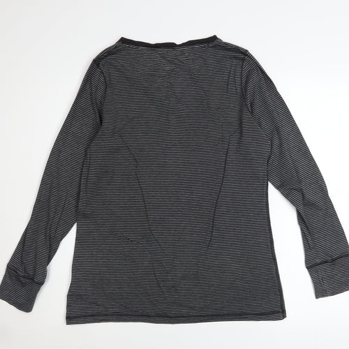 Marks and Spencer Womens Grey Striped Henley Long Sleeve Top UK 14