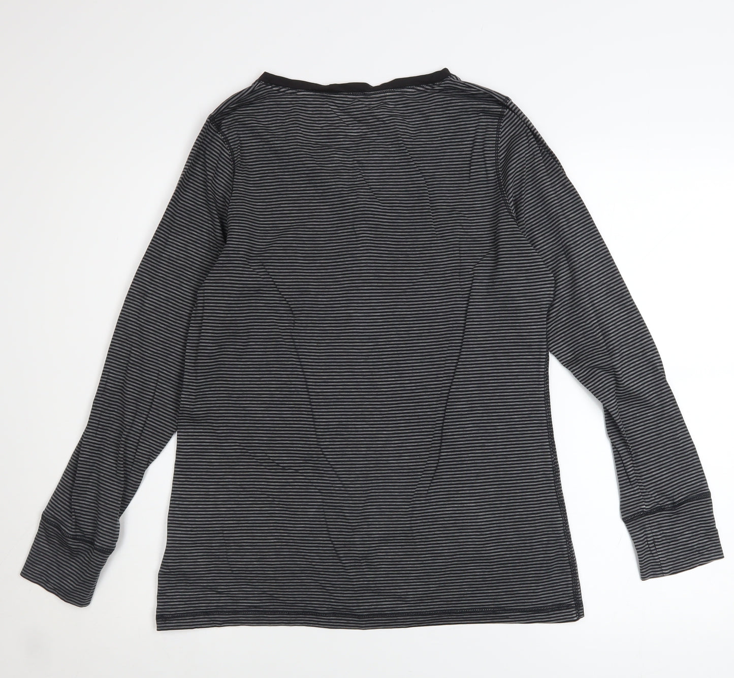 Marks and Spencer Womens Grey Striped Henley Long Sleeve Top UK 14