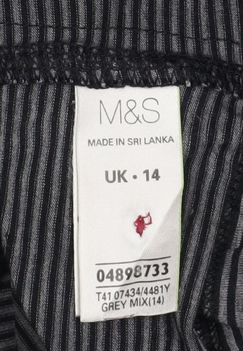 Marks and Spencer Womens Grey Striped Henley Long Sleeve Top UK 14