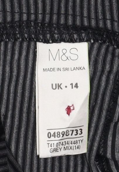 Marks and Spencer Womens Grey Striped Henley Long Sleeve Top UK 14