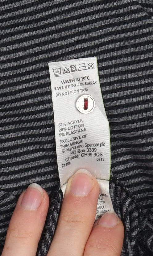 Marks and Spencer Womens Grey Striped Henley Long Sleeve Top UK 14