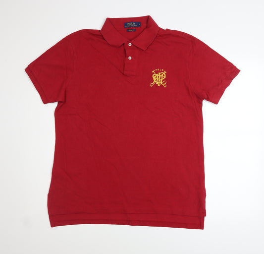 Ralph Lauren Men's Red Cotton Polo Shirt L Custom Fit