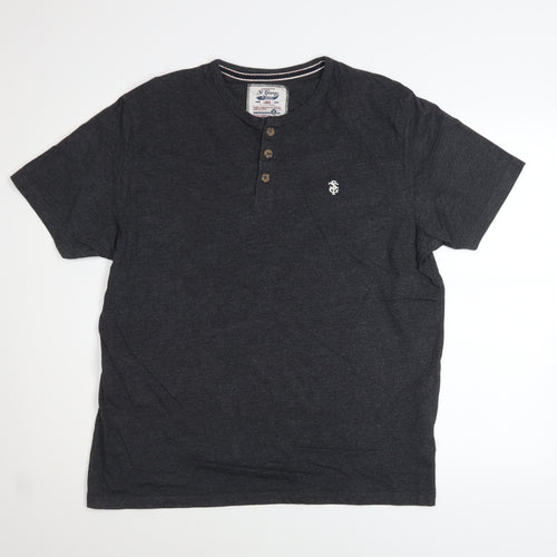 St George by Duffer Men's Grey Henley Short Sleeve Cotton Blend Shirt Size L