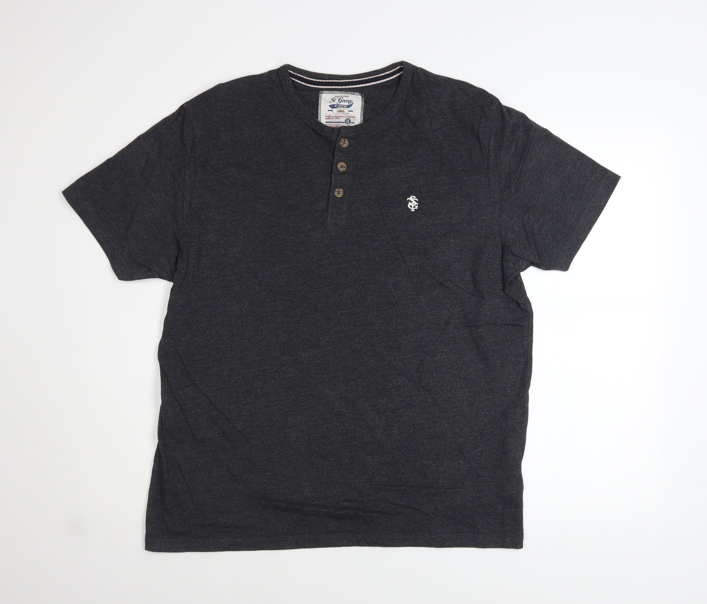 St George by Duffer Men's Grey Henley Short Sleeve Cotton Blend Shirt Size L