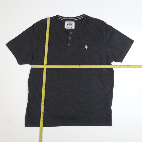 St George by Duffer Men's Grey Henley Short Sleeve Cotton Blend Shirt Size L