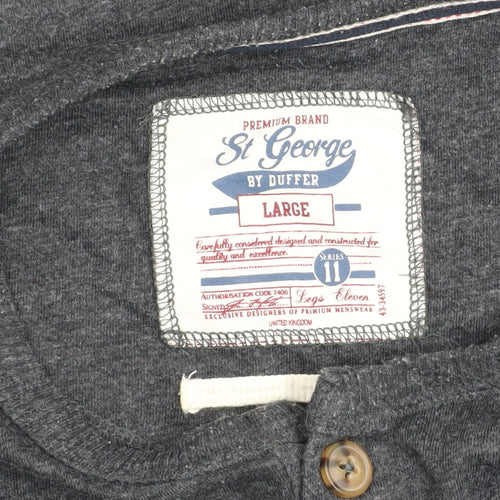 St George by Duffer Men's Grey Henley Short Sleeve Cotton Blend Shirt Size L
