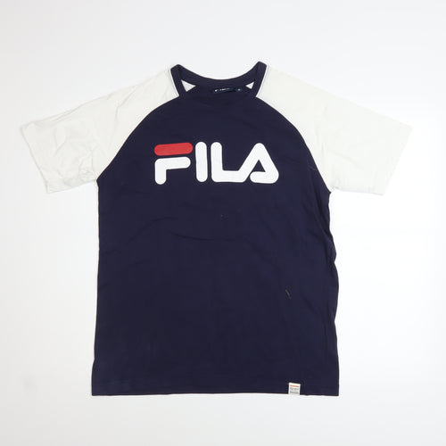 Fila Mens Blue White Crew Neck Short Sleeve Logo T-Shirt Size M