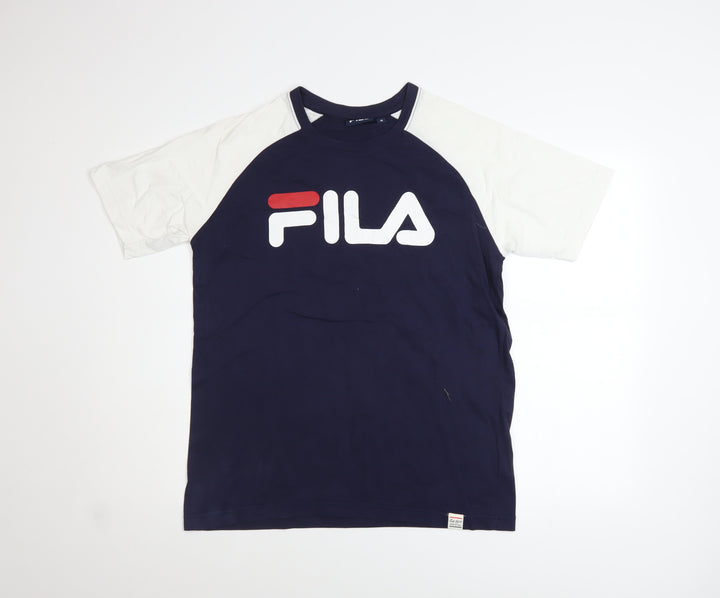 Fila Mens Blue White Crew Neck Short Sleeve Logo T-Shirt Size M