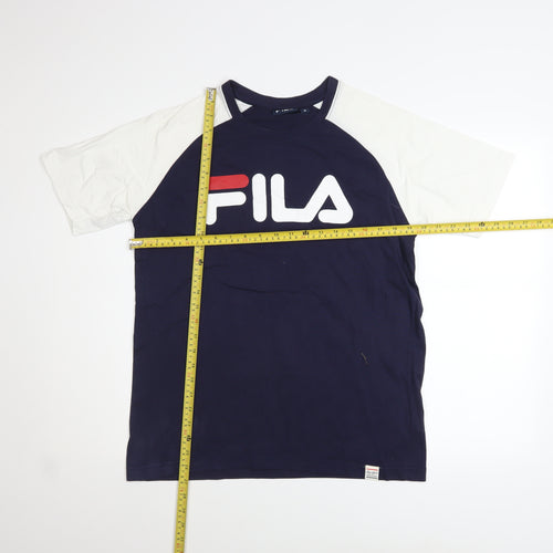 Fila Mens Blue White Crew Neck Short Sleeve Logo T-Shirt Size M