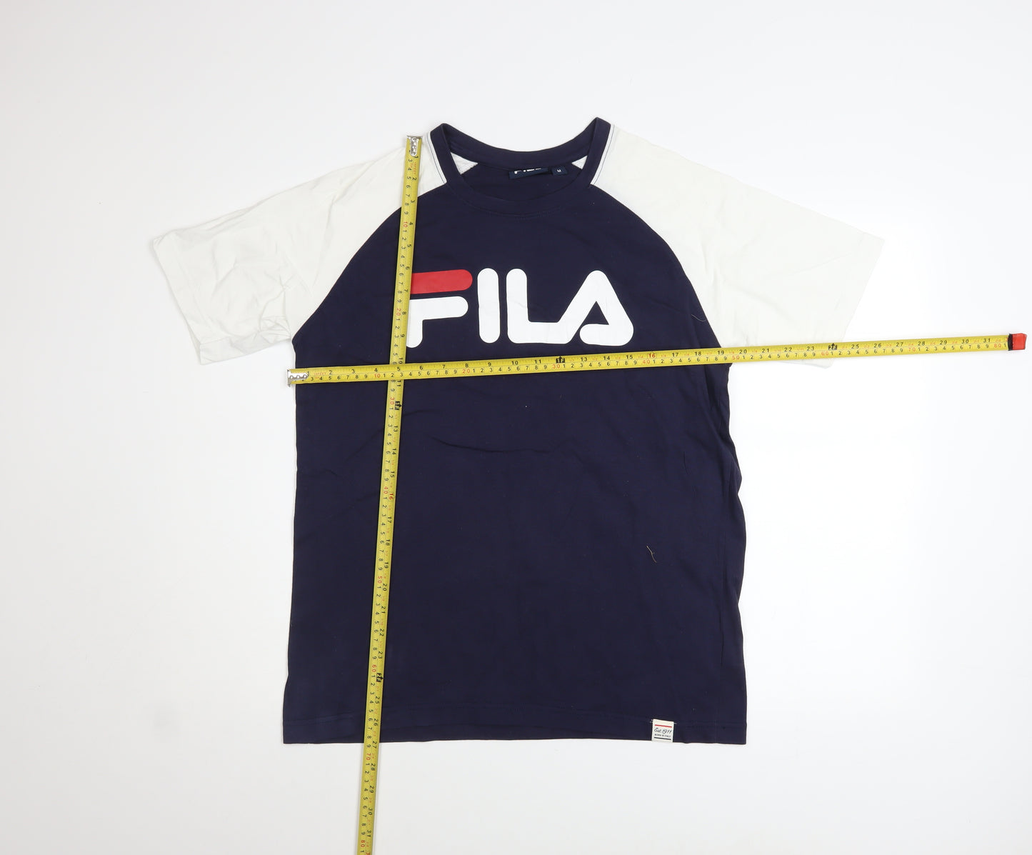 Fila Mens Blue White Crew Neck Short Sleeve Logo T-Shirt Size M