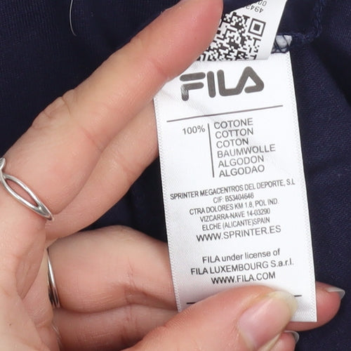 Fila Mens Blue White Crew Neck Short Sleeve Logo T-Shirt Size M