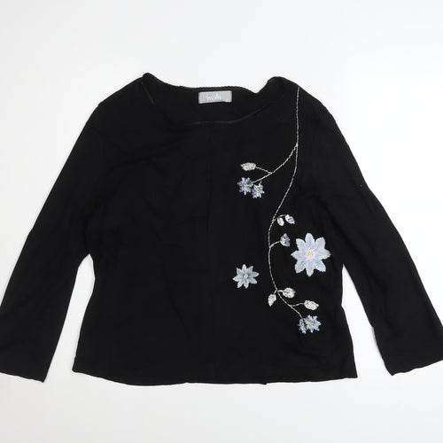 Wallis Women’s Black Floral Embroidered Scoop Neck Jumper Size 12