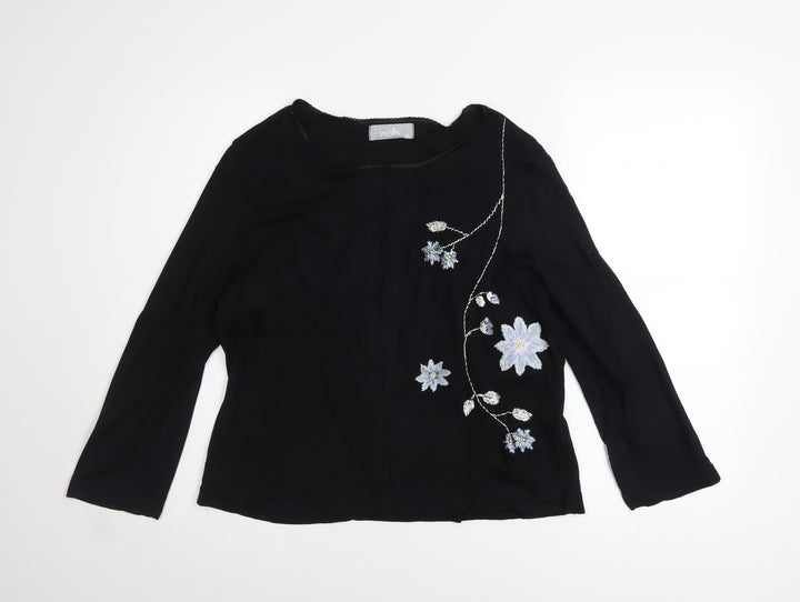 Wallis Women’s Black Floral Embroidered Scoop Neck Jumper Size 12