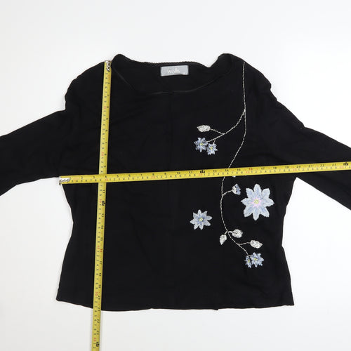 Wallis Women’s Black Floral Embroidered Scoop Neck Jumper Size 12