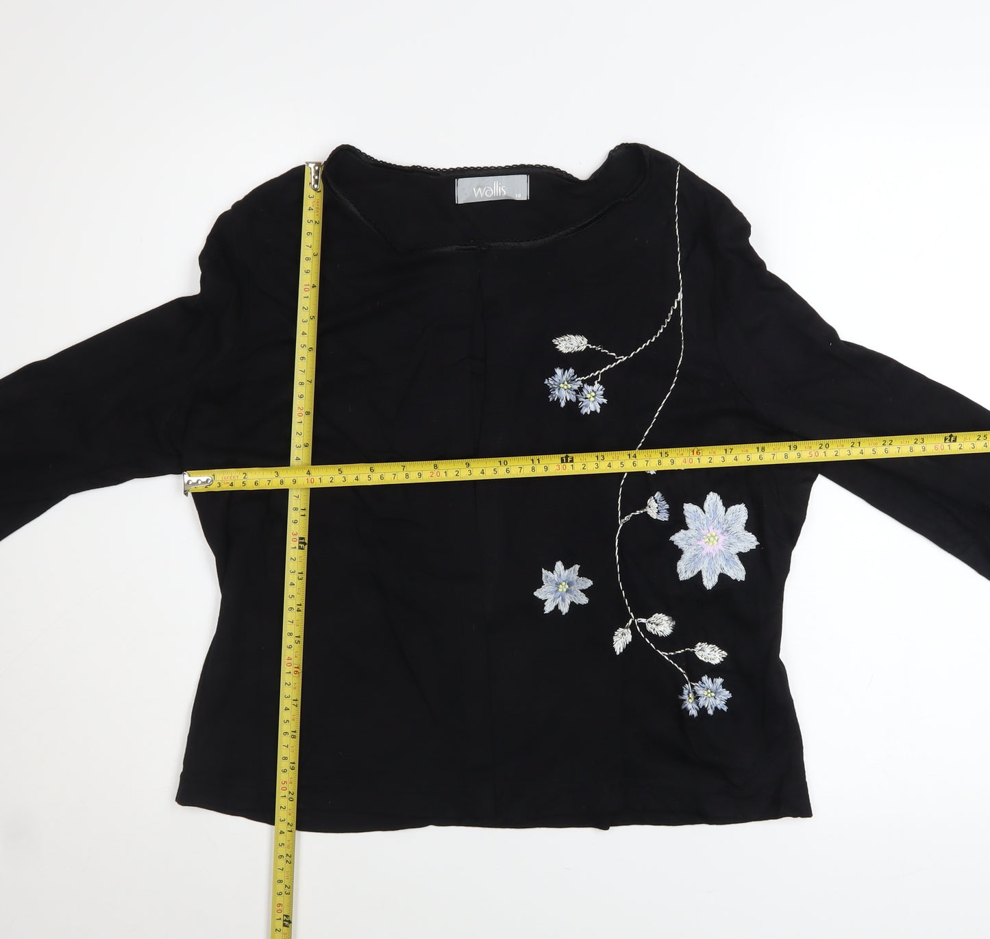 Wallis Women’s Black Floral Embroidered Scoop Neck Jumper Size 12