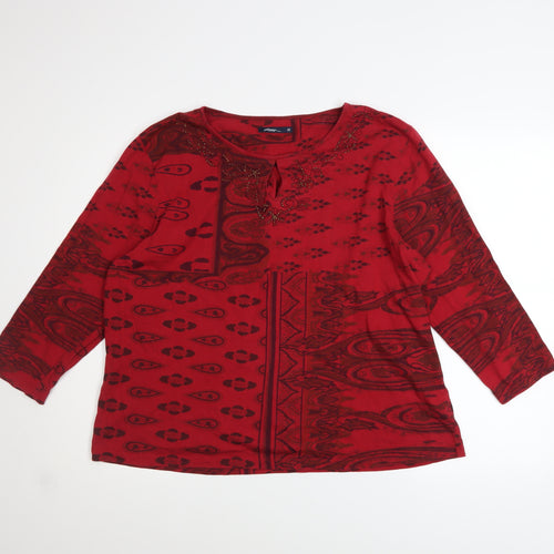 Dash Women’s Red Paisley 3/4 Sleeve Cotton Top Size 22