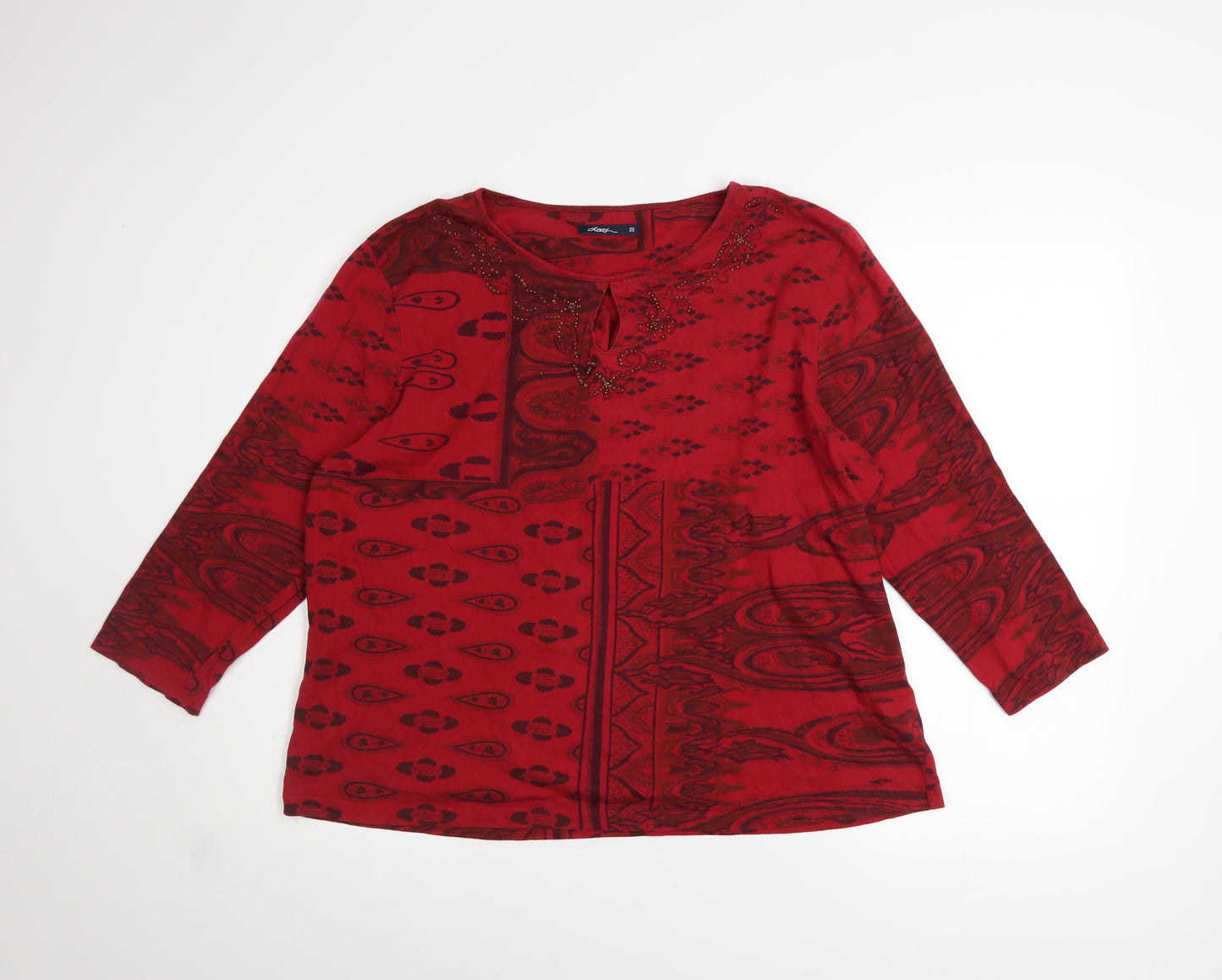 Dash Women’s Red Paisley 3/4 Sleeve Cotton Top Size 22