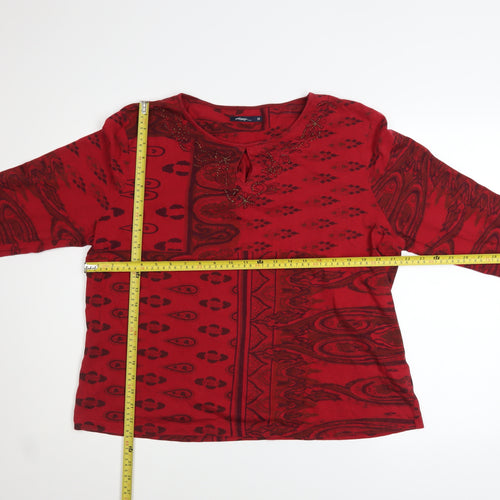 Dash Women’s Red Paisley 3/4 Sleeve Cotton Top Size 22