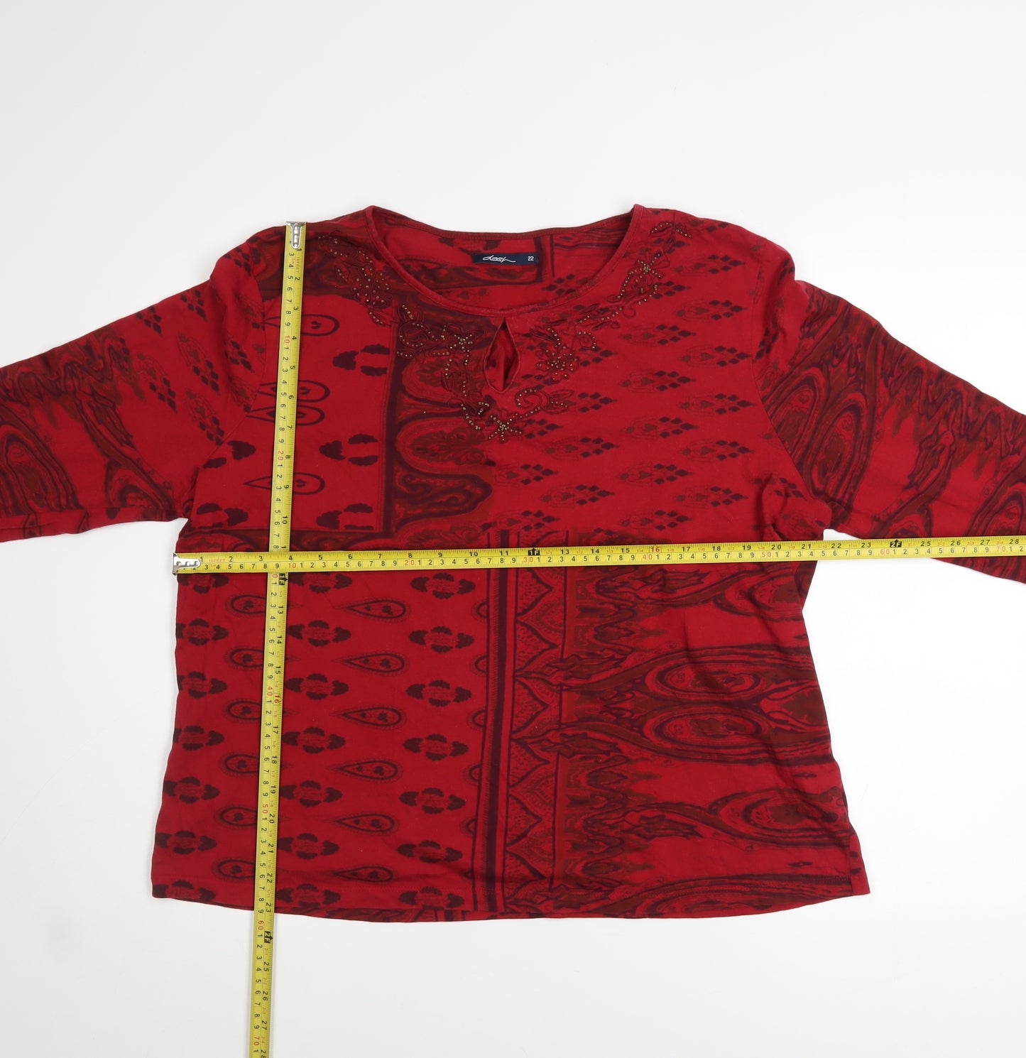 Dash Women’s Red Paisley 3/4 Sleeve Cotton Top Size 22