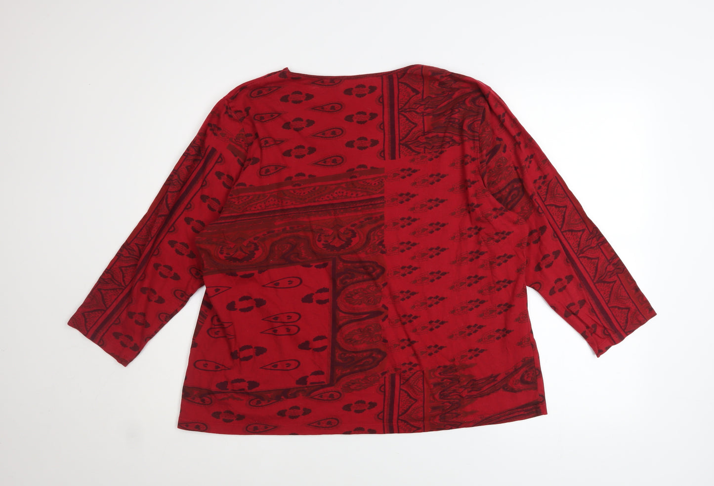 Dash Women’s Red Paisley 3/4 Sleeve Cotton Top Size 22