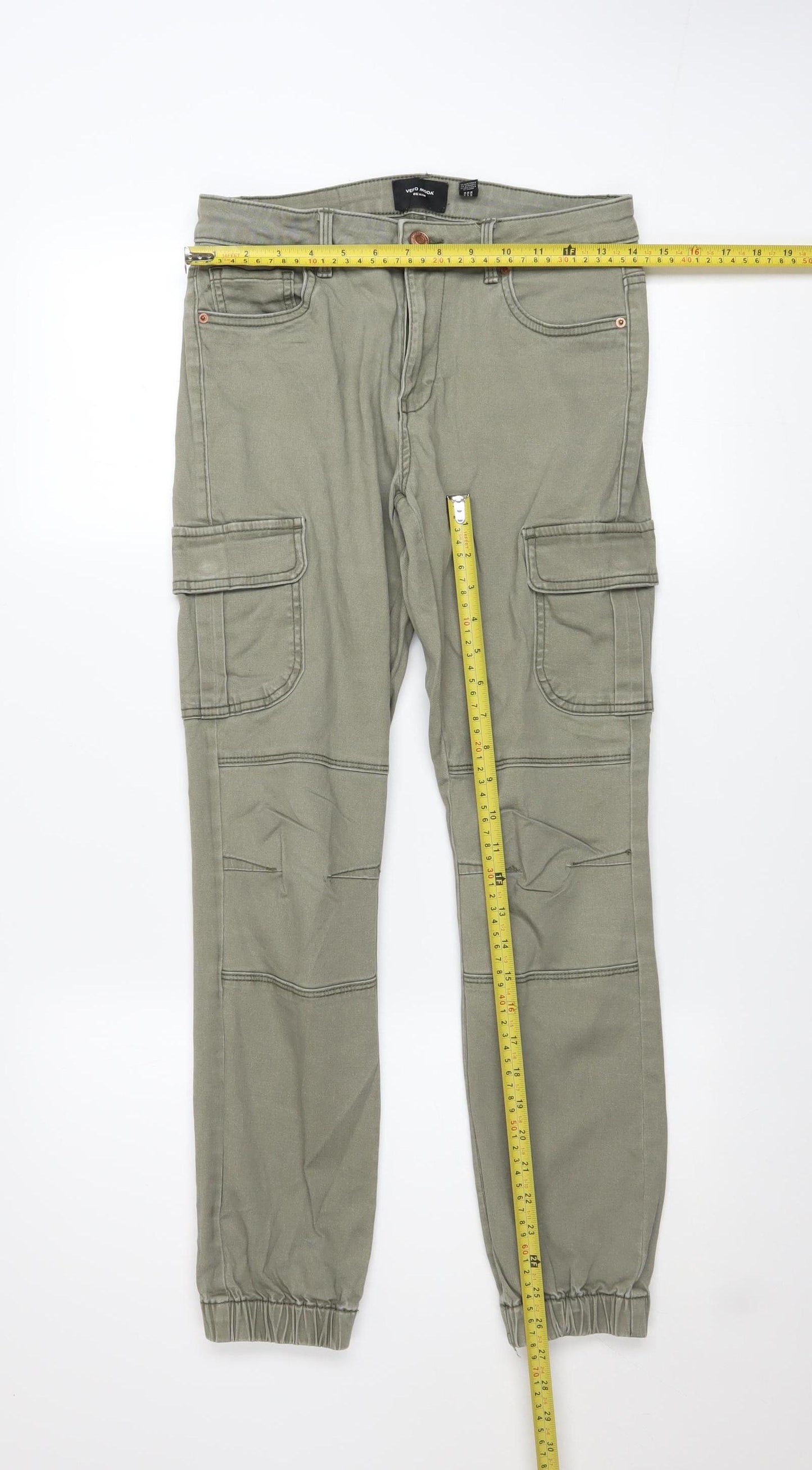 Vero Moda Women's Green Cargo Jeans Size M Regular Fit Stretch Denim
