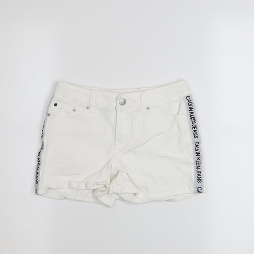 Calvin Klein Girls White Chino Shorts 10 Years Stretch Cotton Twill