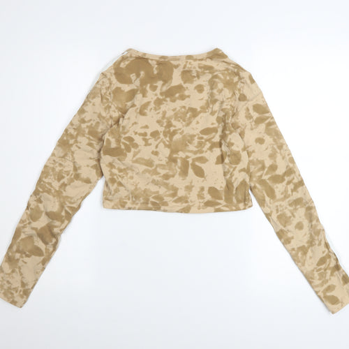 Adidas Womens Beige Cropped Long Sleeve T-Shirt Size S Tie-Dye Cotton Blend